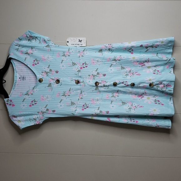 Girls Petal Print Mint Multi Mini Dress - One Step Up 7/8 - Picture 1 of 5